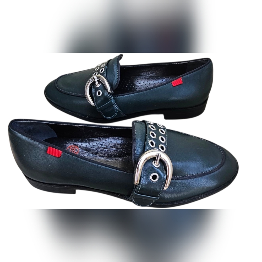 Marc Joseph - Summit St Dark Hunter Green Leather Loafers Grommet Strap & Buckle - Picture 8 of 12